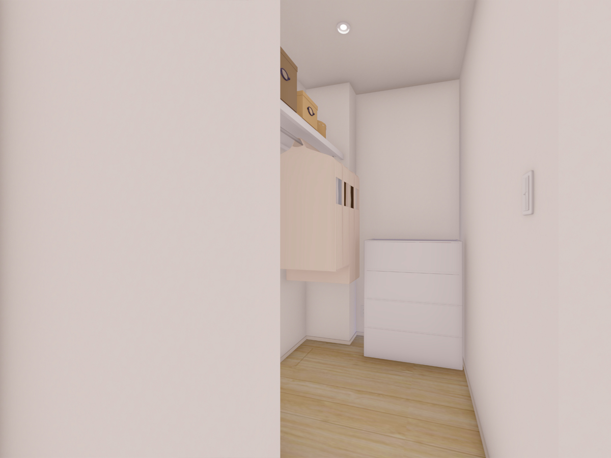 廊下には約1.5 帖の納戸があります。ファミリークローゼットとしても便利に使えます。