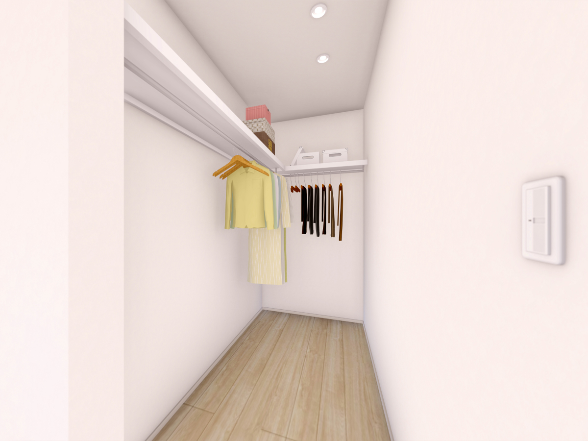 寝室内にWICを設計。衣類やスーツケース等たっぷりしまえます。