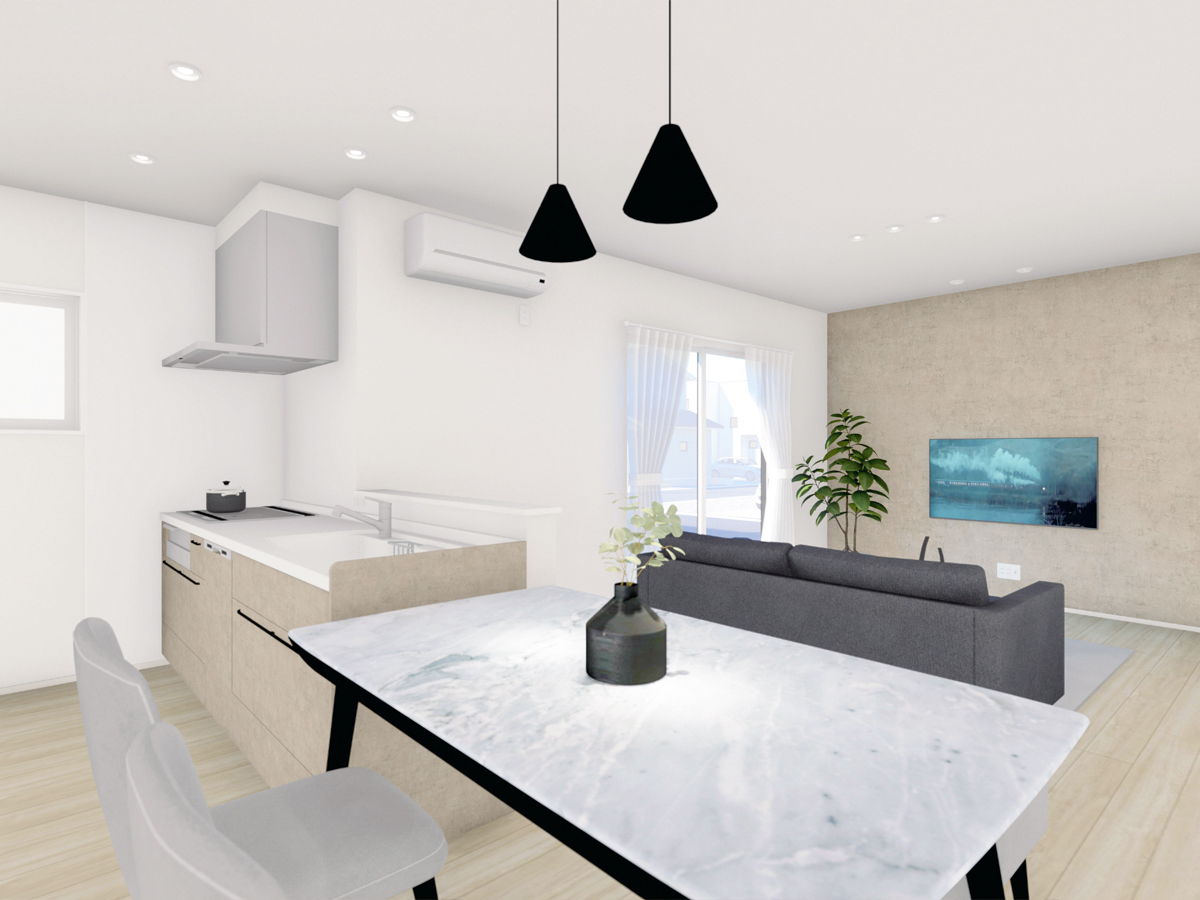 リビング西壁（テレビ側）は、壁掛けテレビが設置できるように下地・空配管等施工済です。